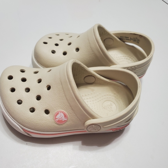 CROCS | Shoes | Girl Child Tan White Pink Crocs Clogs Size 4 5 G | Poshmark
